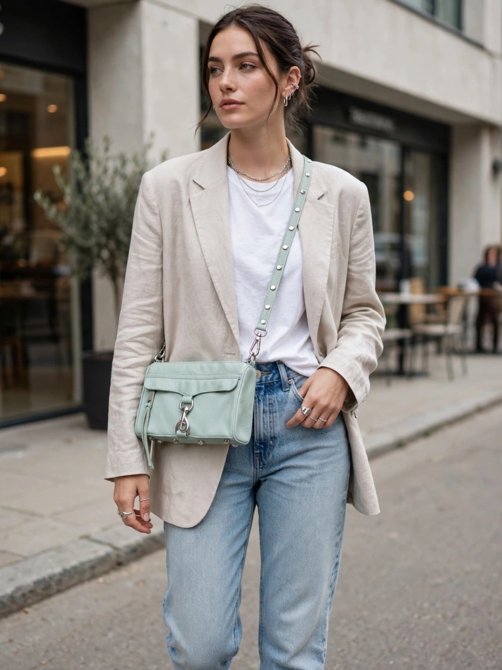 Rebecca Minkoff Mint Green Leather Crossbody with Rose Gold Hardware